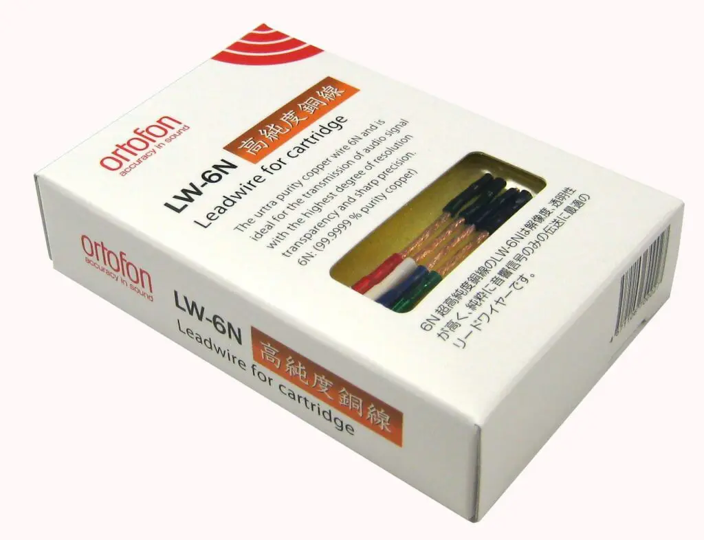 Ortofon Headshell cables LW-6N UHP OFC koper 7 x 0,18 mm kernader, 17 x 0,10 mm mantelader met vergulde uiteinden kleurgecodeerd per set 4 stuks