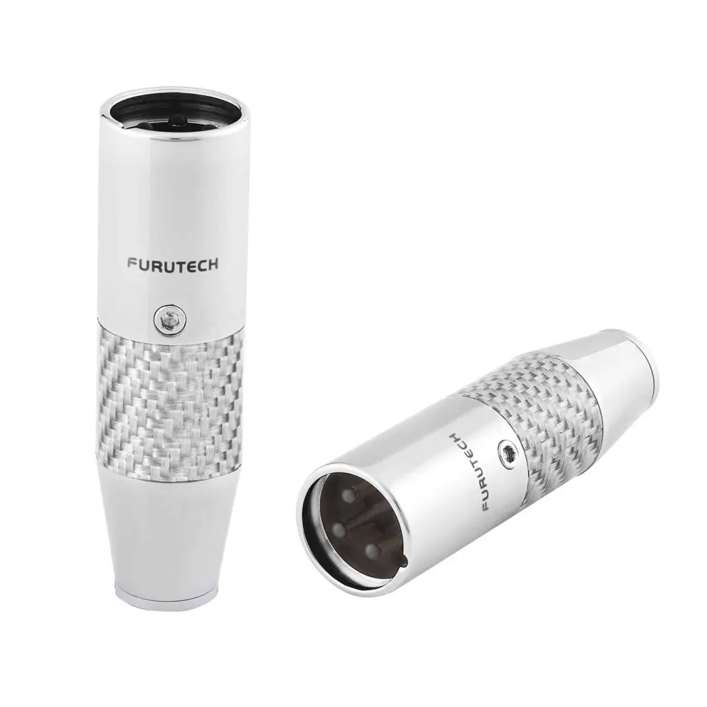 Furutech CF-601M (R) Rhodium NCF Male XLR connector tot Ø10mm met zilveren carbon finish per stuk