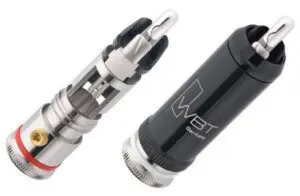 WBT-0102 AG (zilver) Nextgen RCA-connector tot Ø9mm per 4 stuks in showcase