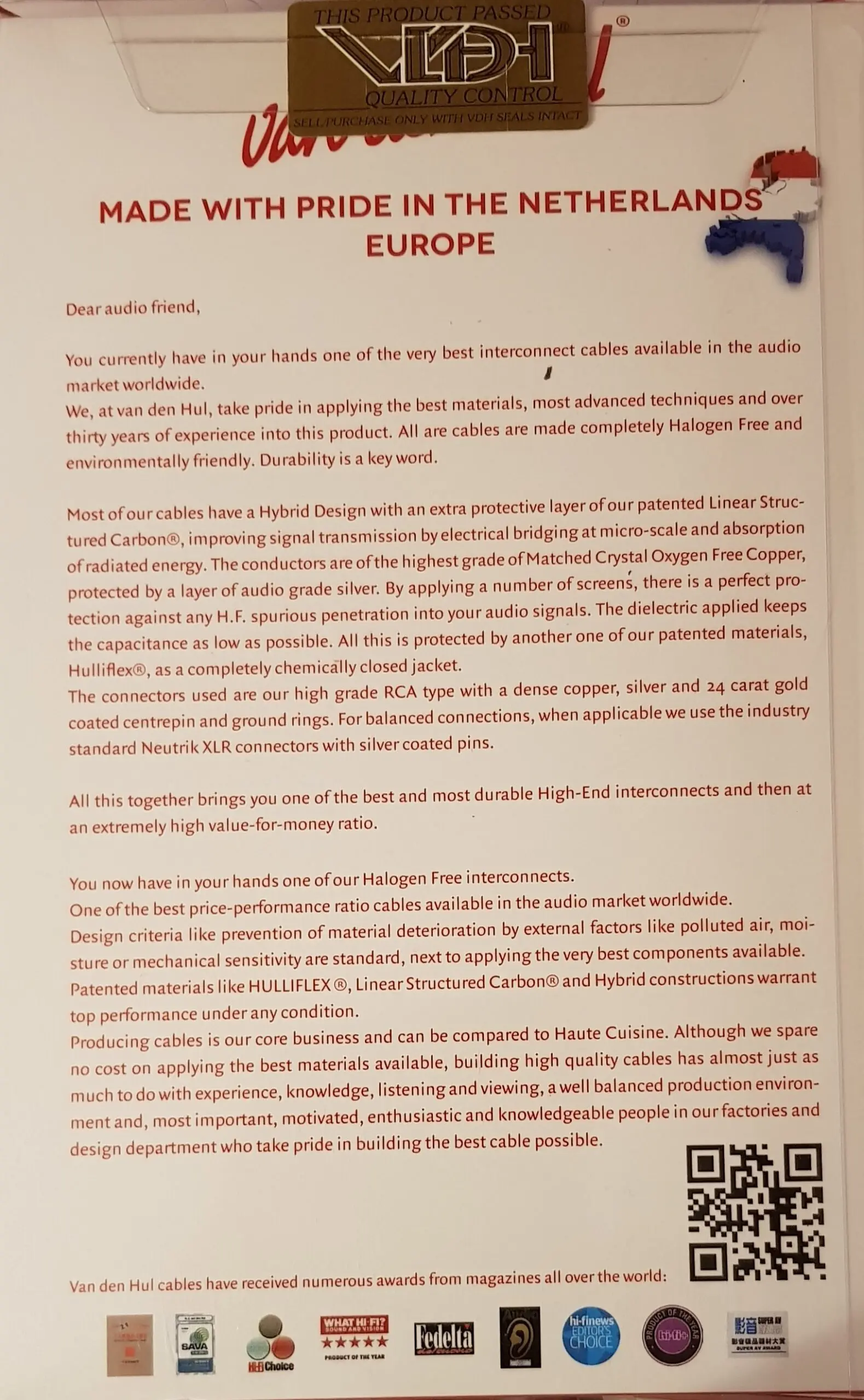 Van den Hul The Bay C5 Hybrid halogeen free RCA Interlink stereoset 2 stuks vanaf 0,8 meter - Afbeelding 5