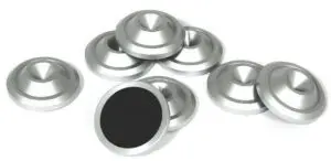 Cold Ray Spike protector 3 SMALL high end onderlegringen voor betere resonantiecontrole 33 mm x 10 mm uitgevoerd in zilver per set 8 stuks