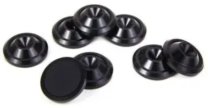 Cold Ray Spike protector 3 SMALL high end onderlegringen voor betere resonantiecontrole 33 mm x 10 mm uitgevoerd in zwart per set 8 stuks
