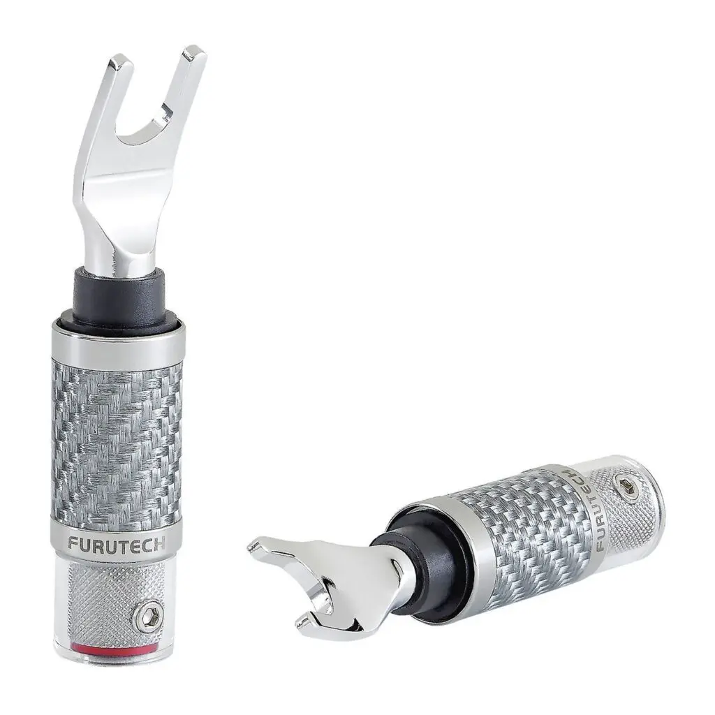 Furutech CF-201 NCF Plus (Rhodium) - Spade connector maximaal Ø7,0mm met zilveren carbon fiber finish per paar