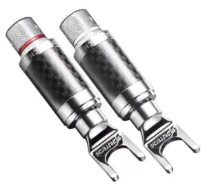 Furutech CF-201 (R) Rhodium Spade connector tot Ø5,5mm met carbon finish