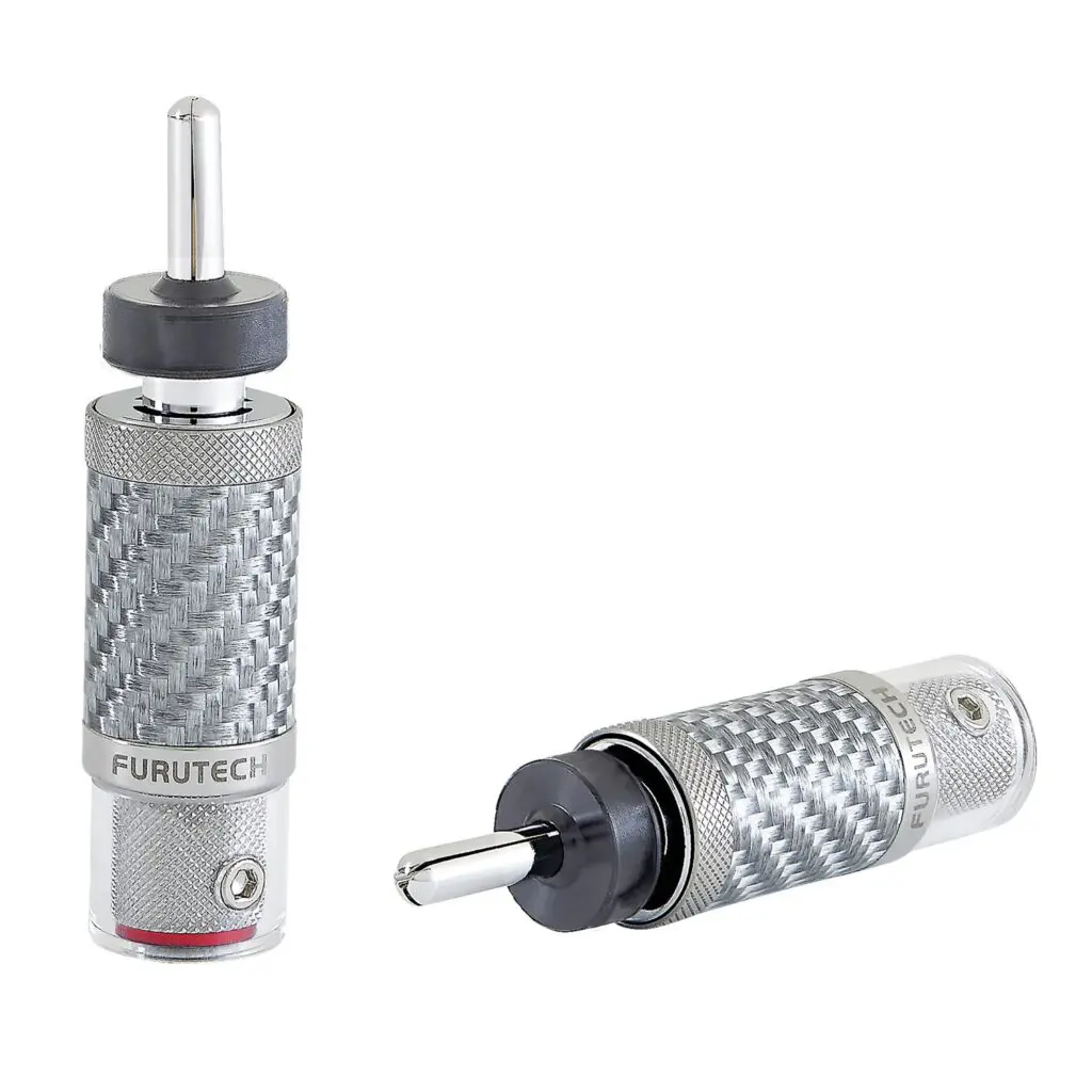 Furutech CF-202 NCF Plus (R) Rhodium banaanplug Ø7.0mm met zilveren Carbon fiber finish per paar