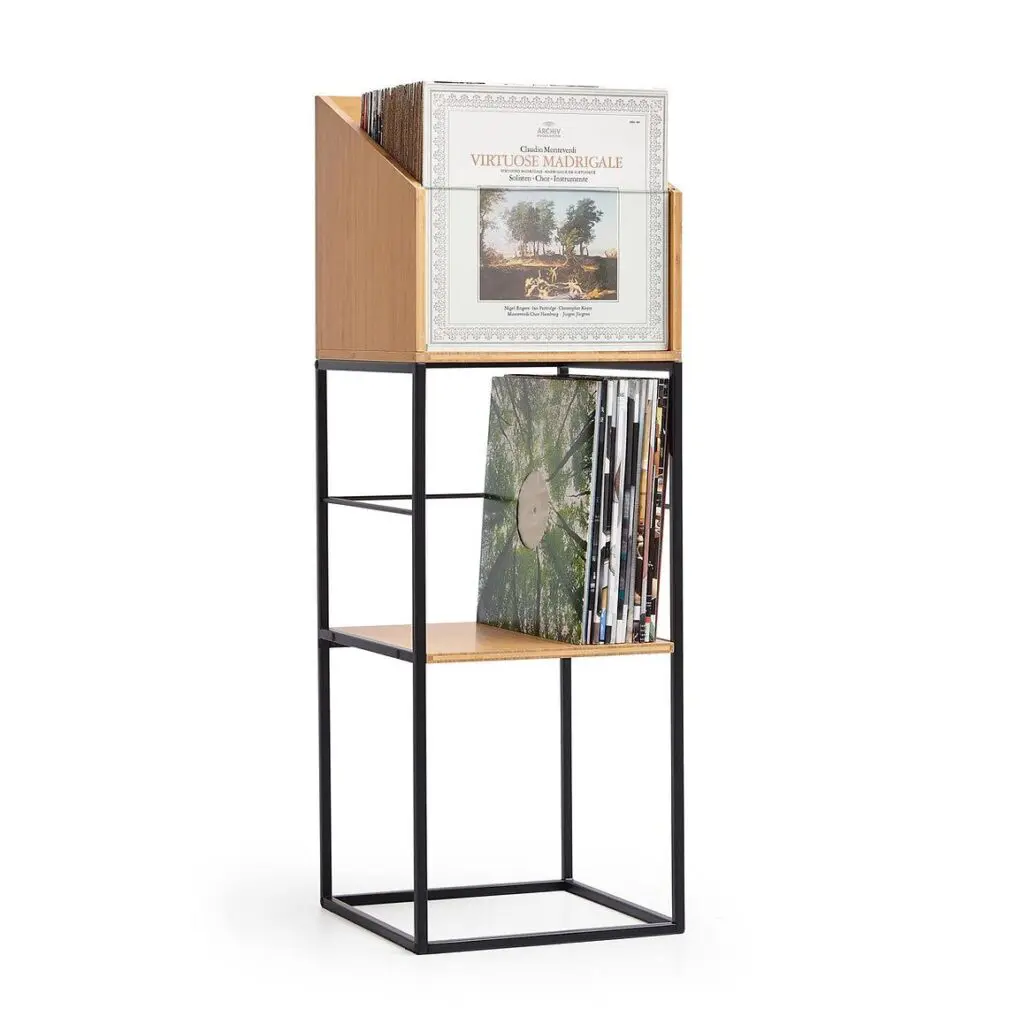 NorStone Vinyl LP Stand zwart metaal met bamboo 345 x 1020 x 330 mm (W x H x D) per stuk