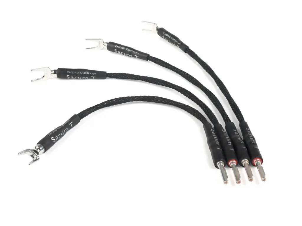 Chord Company Sarum T bi-wire speakerlinks / jumper Spade to Banana 28 cm OFC met verzilverde OFC geleiders AWG12 per set 4 stuks