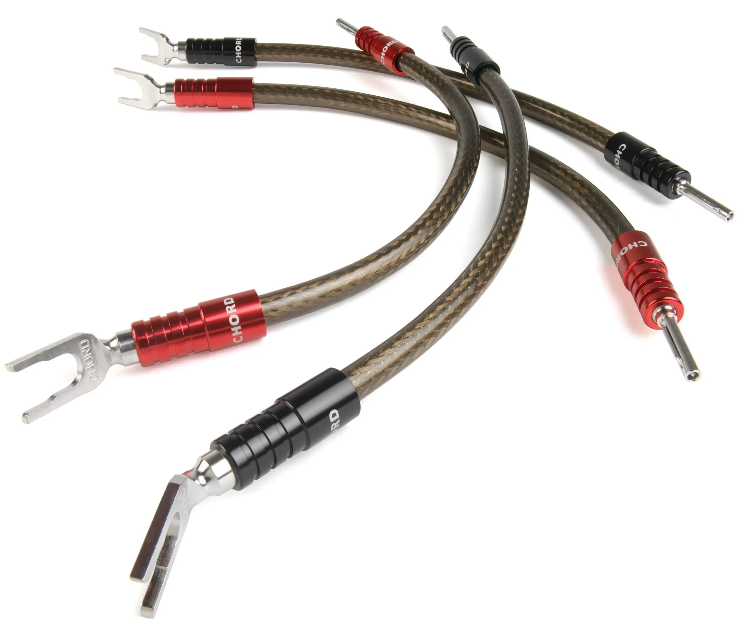 Chord Company Epic XL bi-wire speakerlinks / jumpers Spade to Banana 28 cm OFC met verzilverde OFC geleiders 3.31mm2 AWG12 per set 4 stuks - Afbeelding 2