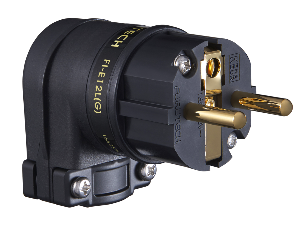 Furutech FI-E12L (G) Gold - haakse schuko netstekker 16A van Ø6,6mm tot Ø18mm