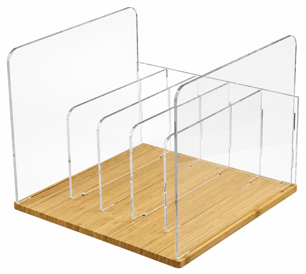 NorStone Vinyl LP Rack | platenrek voor 60 LP’s met 5 vakken | plexiglas en bamboe