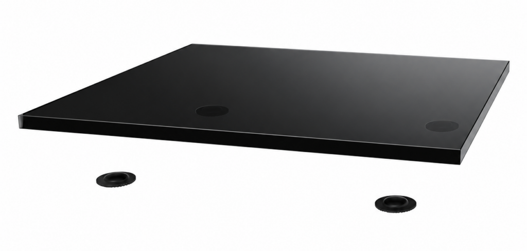 NorStone Spider Anti-Vibration Glass Plate | trillingsdempende glasplaat 47 × 42 cm | tot 50 kg | zwart | inclusief 4 × DAMP 50