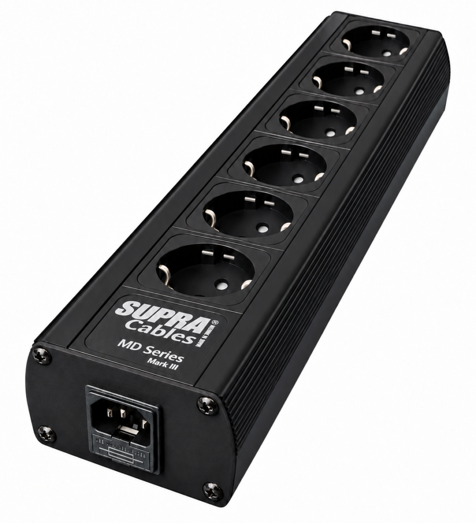 Supra MD 06 EU SPC Black afgeschermd stekkerblok met Non-Intrusive Filtering (NIF) en verzilverde OFC interne bedrading 6 x schuko met C13 - 10A aansluiting