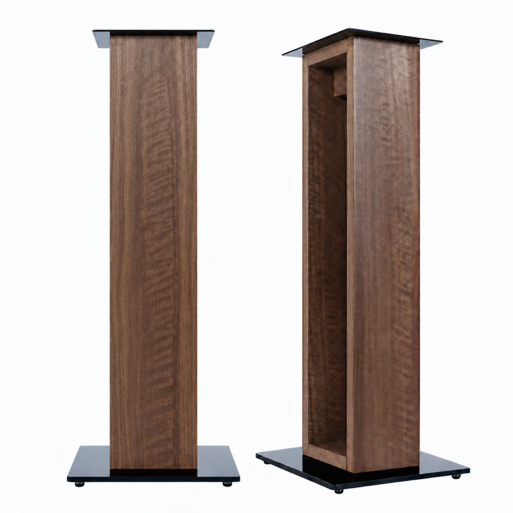 NorStone Alvä | luidsprekerstand 60 cm | walnootafwerking | glazen voetplaten | set van 2 stuks