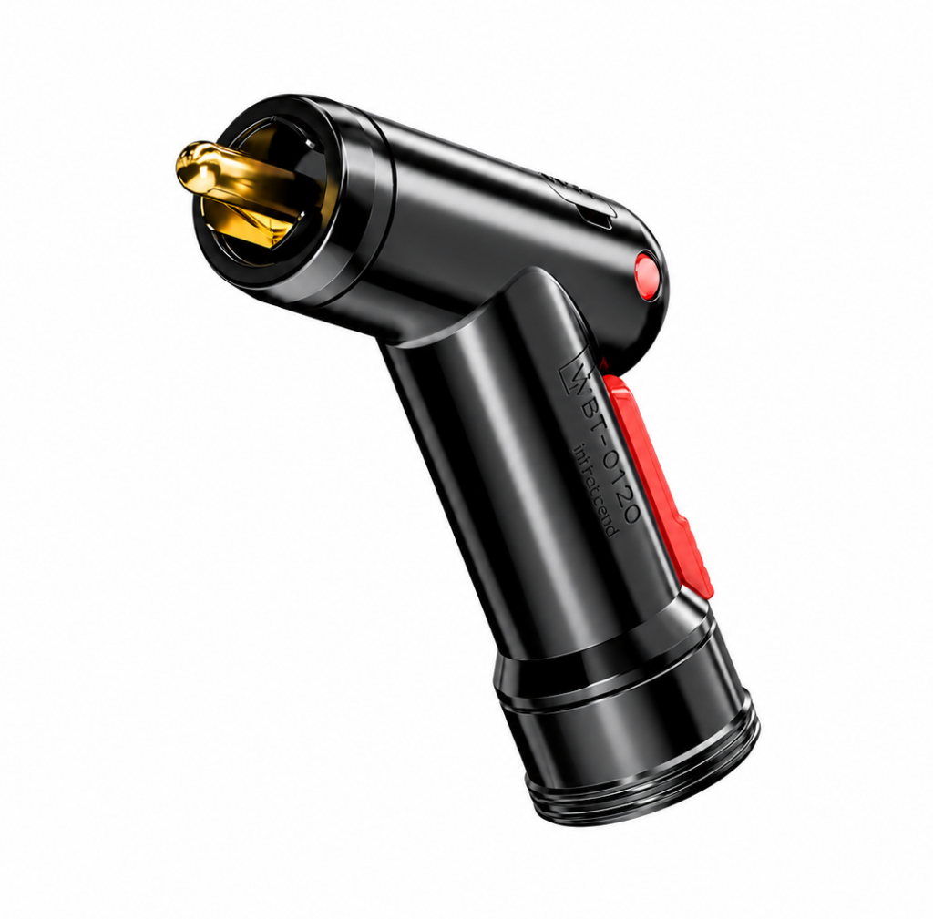 WBT-0120 Cu nextgen | RCA-connector | schuine kabelinvoer | vergulde kopercontacten | analoog & digitaal 75 Ω | tot Ø 9 mm