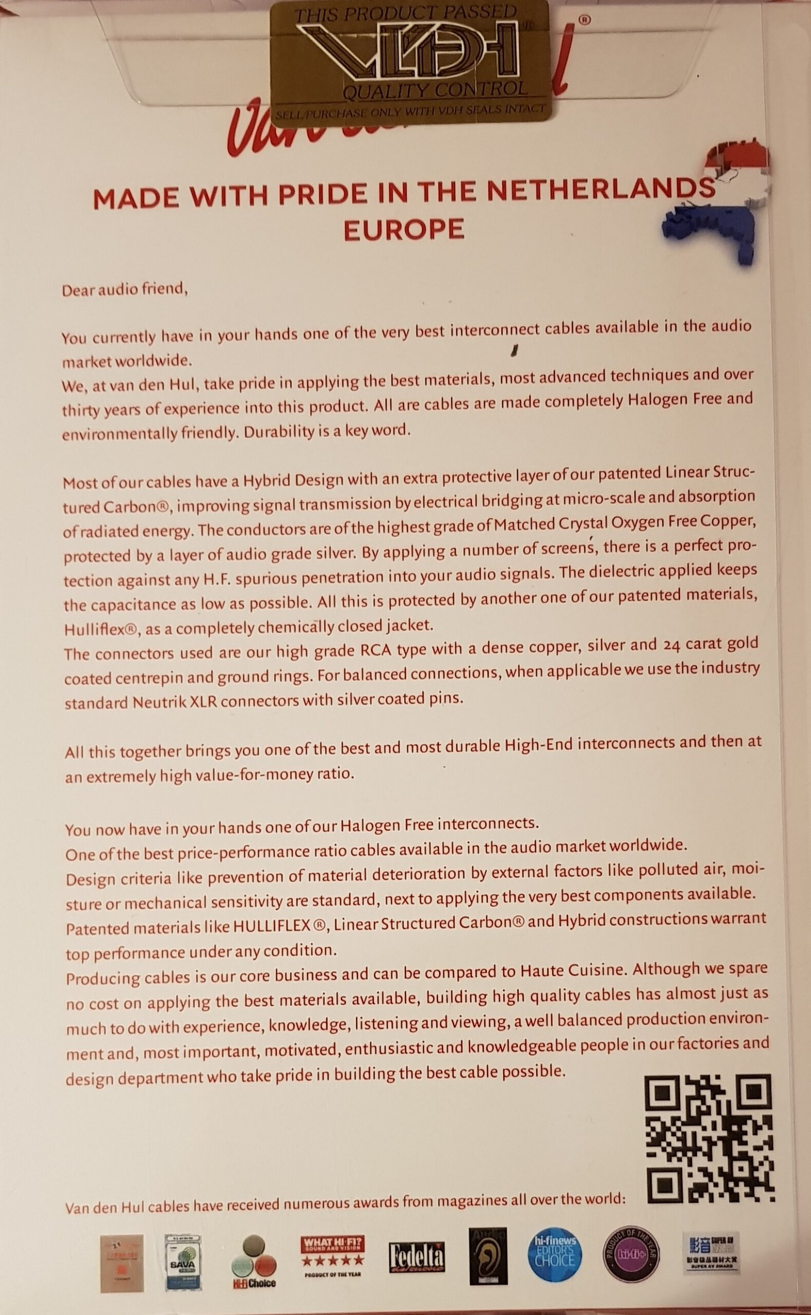 Van den Hul The Bay C5 Hybrid halogeen free RCA Interlink stereoset 2 stuks vanaf 0,8 meter - Afbeelding 5