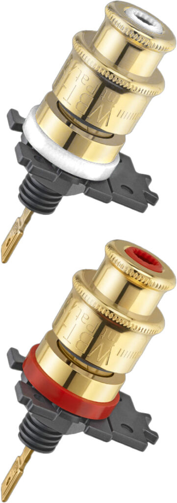 WBT-0705 Cu (koper) speakerterminal / binding post per set 4 stuks in showcase