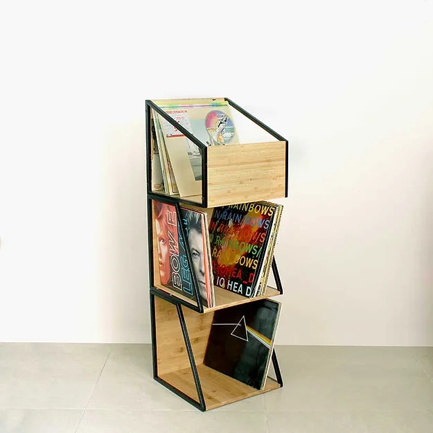 NorStone Vinyl LP Case zwart metaal met bamboo 345 x 345 x 330 mm (W x H x D) per stuk - Afbeelding 4