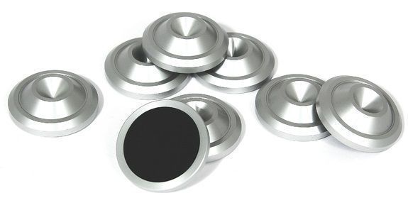 Cold Ray Spike protector 3 SMALL high end onderlegringen voor betere resonantiecontrole 33 mm x 10 mm uitgevoerd in zilver per set 8 stuks