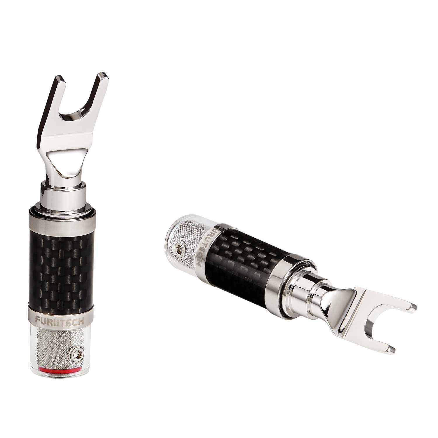 Furutech CF-201 N1 (R) Rhodium - Spade connector tot Ø7,0mm met carbon finish per paar - Afbeelding 2
