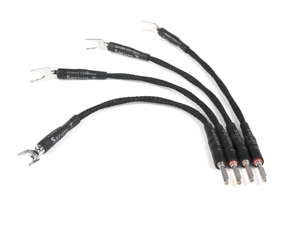 Chord Company Sarum T bi-wire speakerlinks / jumper Spade to Banana 28 cm OFC met verzilverde OFC geleiders AWG12 per set 4 stuks