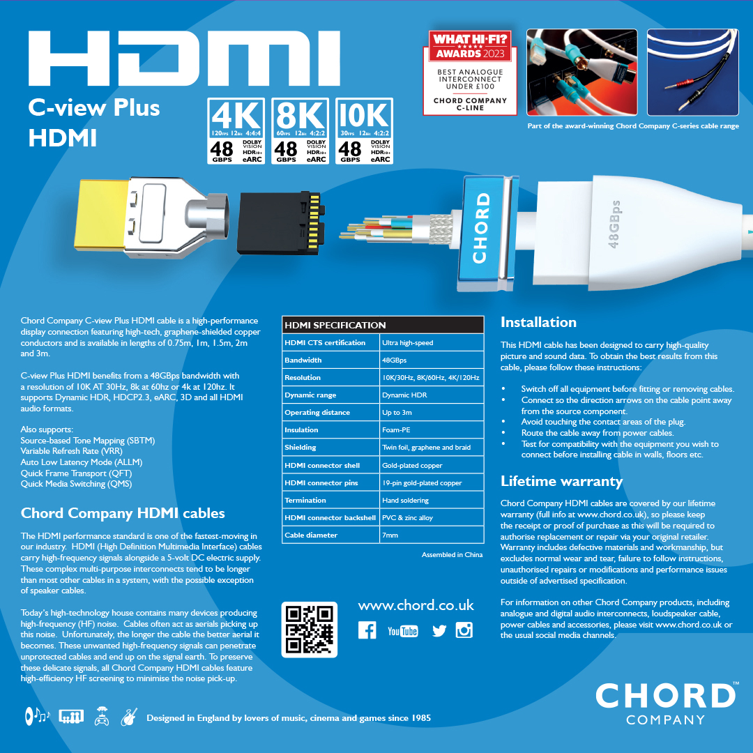 Chord Company C-view Plus HDMI-kabel 2.1 | Koper | 48 Gbps | 8K/60 Hz en 4K/120 Hz - Afbeelding 5