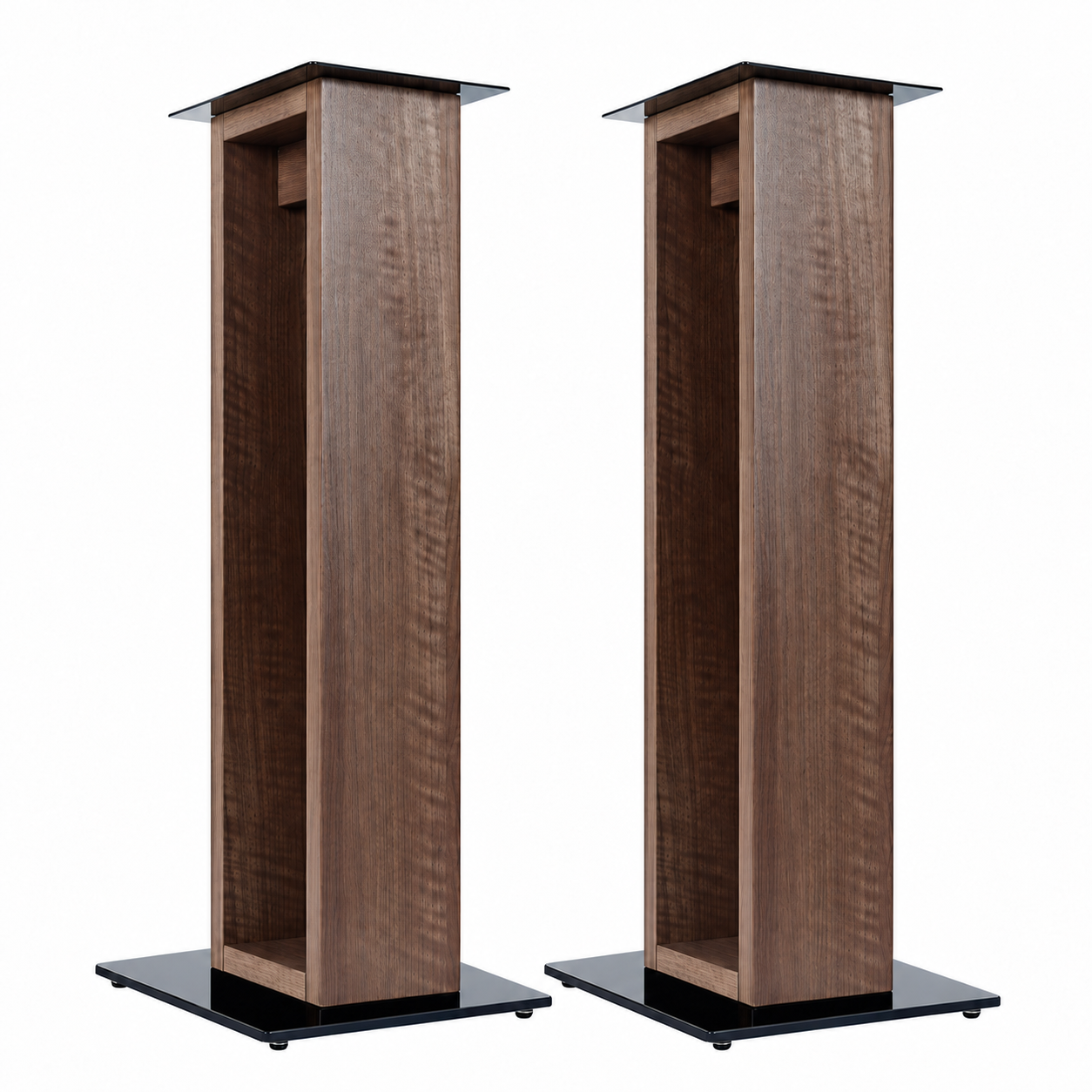 NorStone Alvä | luidsprekerstand 60 cm | walnootafwerking | glazen voetplaten | set van 2 stuks - Afbeelding 3