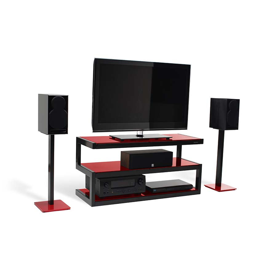 NorStone Esse Stand | luidsprekerstand 61 cm | zwart of zwart/rood | glazen voetplaten | set 2 stuks - Afbeelding 8