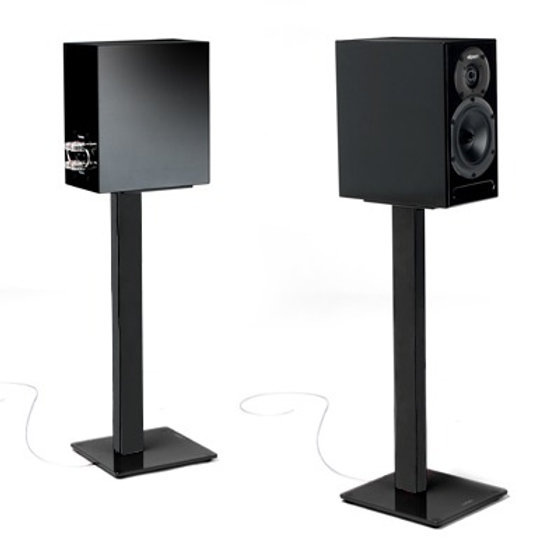 NorStone Esse Stand | luidsprekerstand 61 cm | zwart of zwart/rood | glazen voetplaten | set 2 stuks - Afbeelding 5